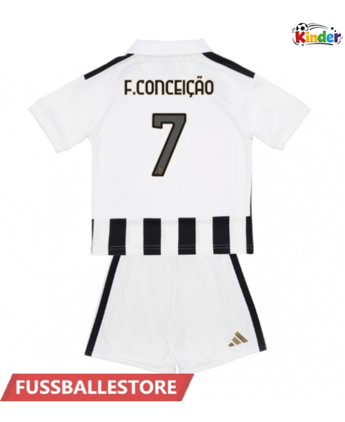 Günstige Juventus Francisco Conceicao #7 Heimtrikotsatz Kinder 2026-27 Kurzarm (+ Kurze Hosen)